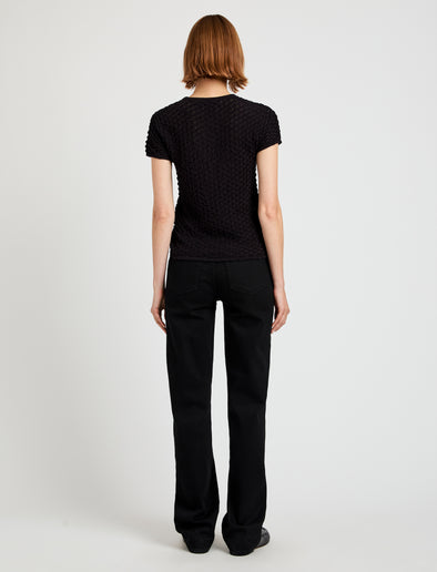 Proenza Schouler Back full length image of model wearing Quincy Top in Crochet in Black