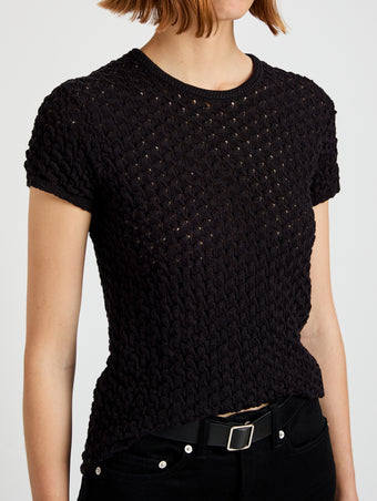 Proenza Schouler Detail image of model wearing Quincy Top in Crochet in Black
