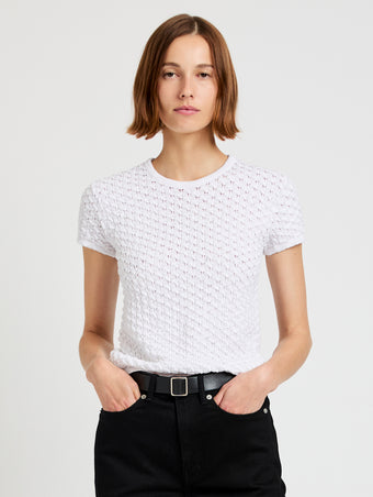Proenza Schouler Front cropped image of model wearing Quincy Top in Crochet in White