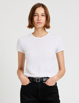 Proenza Schouler Front cropped image of model wearing Quincy Top in Crochet in White