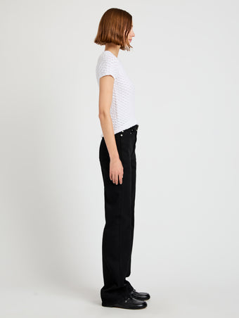 Proenza Schouler Side full length image of model wearing Quincy Top in Crochet in White