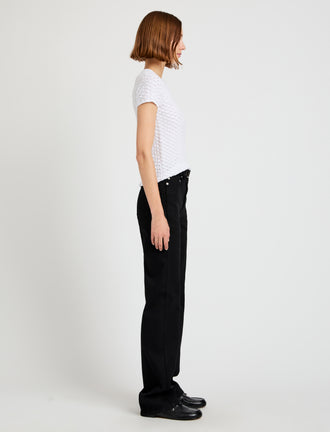 Proenza Schouler Side full length image of model wearing Quincy Top in Crochet in White