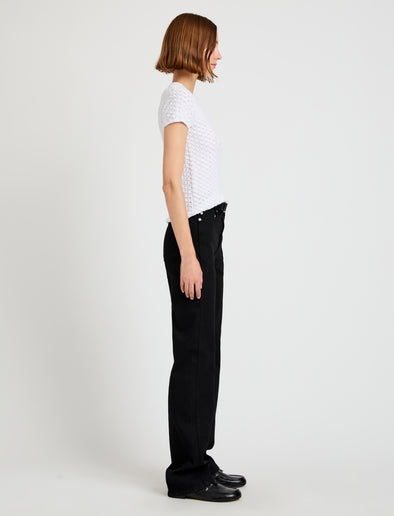 Proenza Schouler Side full length image of model wearing Quincy Top in Crochet in White