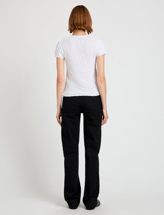 Proenza Schouler Back full length image of model wearing Quincy Top in Crochet in White