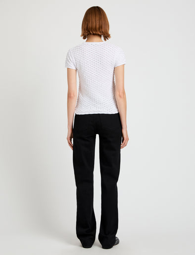 Proenza Schouler Back full length image of model wearing Quincy Top in Crochet in White