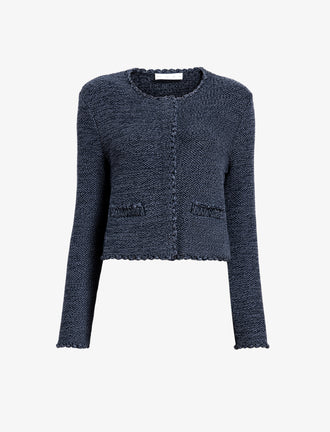 Proenza Schouler flat image of Nidia Macrame Jacket in Cotton in navy/slate