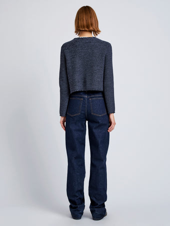 Proenza Schouler back image of model wearing Nidia Macrame Jacket in Cotton in navy/slate