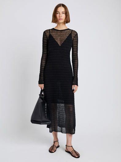 Proenza Schouler front image of model wearing Miriam Dress in Crochet in black