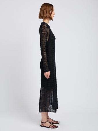 Proenza Schouler side image of model wearing Miriam Dress in Crochet in black
