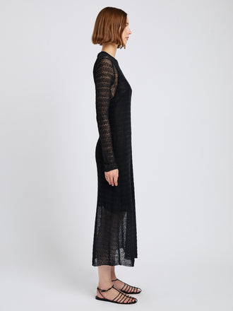 Proenza Schouler side image of model wearing Miriam Dress in Crochet in black