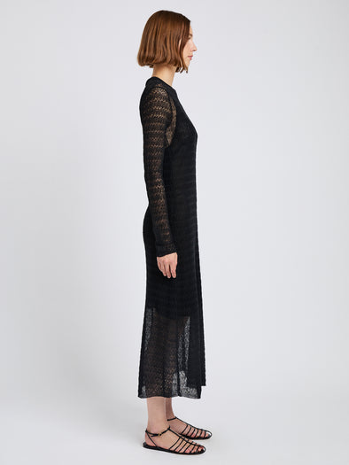 Proenza Schouler side image of model wearing Miriam Dress in Crochet in black
