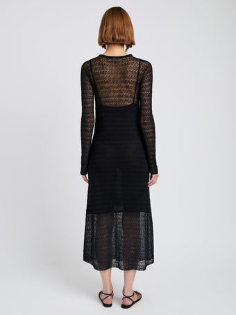 Proenza Schouler back image of model wearing Miriam Dress in Crochet in black
