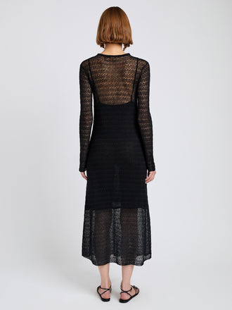 Proenza Schouler back image of model wearing Miriam Dress in Crochet in black