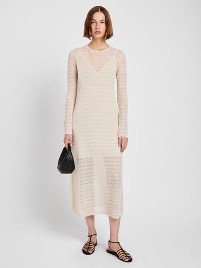 Proenza Schouler Front full length image of model wearing Miriam Dress in Crochet in Ecru