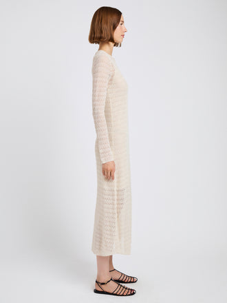 Proenza Schouler Side full length image of model wearing Miriam Dress in Crochet in Ecru