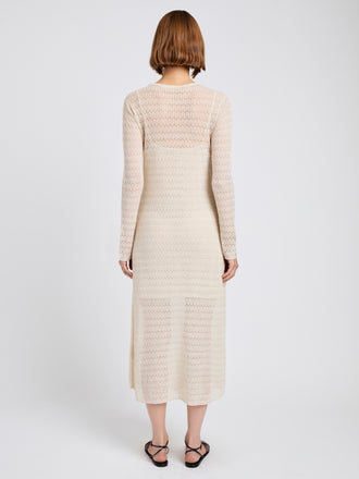 Proenza Schouler Back full length image of model wearing Miriam Dress in Crochet in Ecru