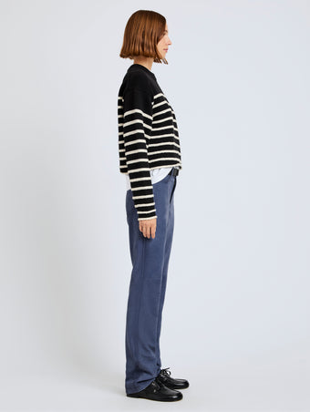 Proenza Schouler side image of model wearing Nia Sweater in Bobble Boucle in black/white