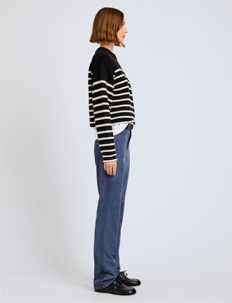 Proenza Schouler side image of model wearing Nia Sweater in Bobble Boucle in black/white