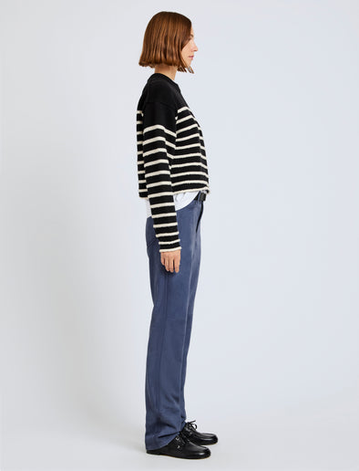 Proenza Schouler side image of model wearing Nia Sweater in Bobble Boucle in black/white