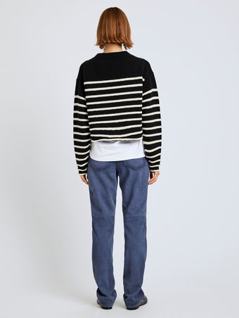 Proenza Schouler back image of model wearing Nia Sweater in Bobble Boucle in black/white