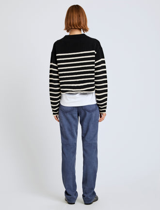 Proenza Schouler back image of model wearing Nia Sweater in Bobble Boucle in black/white