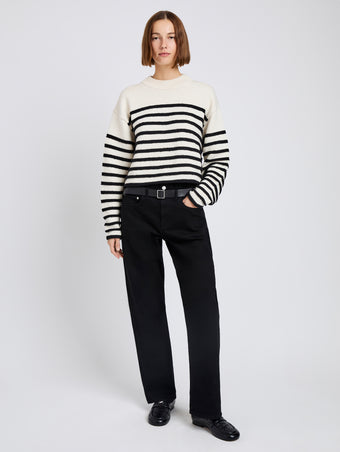 Proenza Schouler front image of model wearing Nia Sweater in Bobble Boucle in white/black