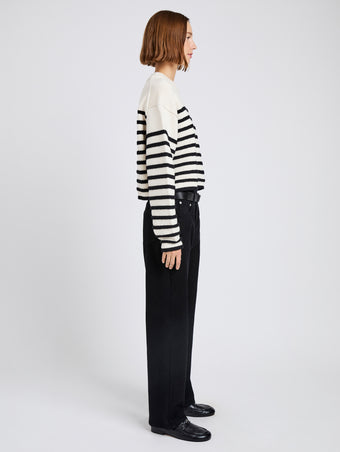Proenza Schouler side image of model wearing Nia Sweater in Bobble Boucle in white/black