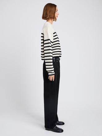 Proenza Schouler side image of model wearing Nia Sweater in Bobble Boucle in white/black