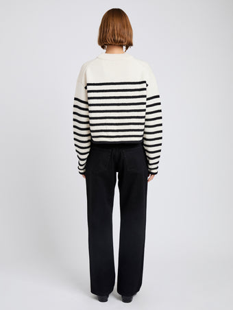Proenza Schouler back image of model wearing Nia Sweater in Bobble Boucle in white/black