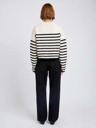 Proenza Schouler back image of model wearing Nia Sweater in Bobble Boucle in white/black