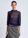 Proenza Schouler Front cropped image of model wearing Nicola Knit Sweater in Plaited Viscose Rib in Dark Ink