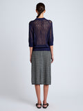 Proenza Schouler Back full length image of model wearing Nicola Knit Sweater in Plaited Viscose Rib in Dark Ink