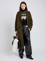 Proenza Schouler Front full length image of model wearing Tammy Coat in Double Face Wool in Fatigue
