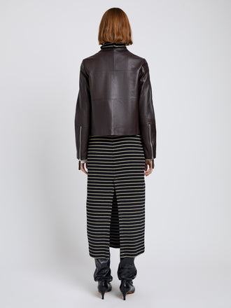 Proenza Schouler Back full length image of model wearing Annabel Jacket in Leather in Chocolate