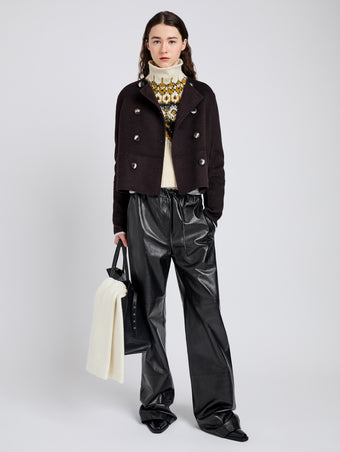 Proenza Schouler Front full length image of model wearing Courtney Jacket in Double Face Wool in Hickory