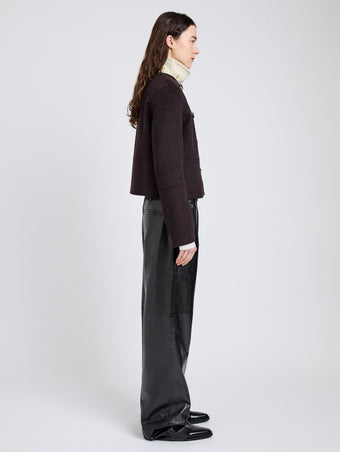 Proenza Schouler Side full length image of model wearing Courtney Jacket in Double Face Wool in Hickory