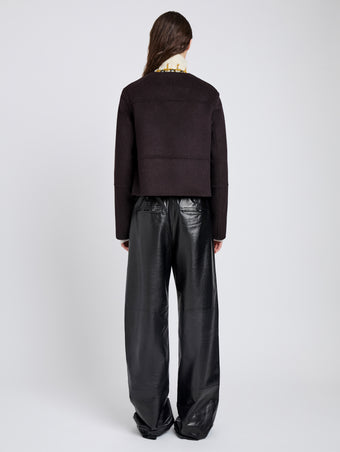 Proenza Schouler Back full length image of model wearing Courtney Jacket in Double Face Wool in Hickory