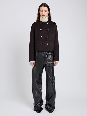 Proenza Schouler Front full length image of model wearing Courtney Jacket in Double Face Wool in Hickory