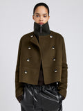 Proenza Schouler Front cropped image of model wearing Courtney Jacket in Double Face Wool in Fatigue
