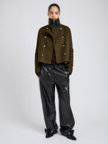 Proenza Schouler Front full length image of model wearing Courtney Jacket in Double Face Wool in Fatigue