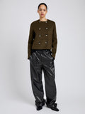 Proenza Schouler Front full length image of model wearing Courtney Jacket in Double Face Wool in Fatigue