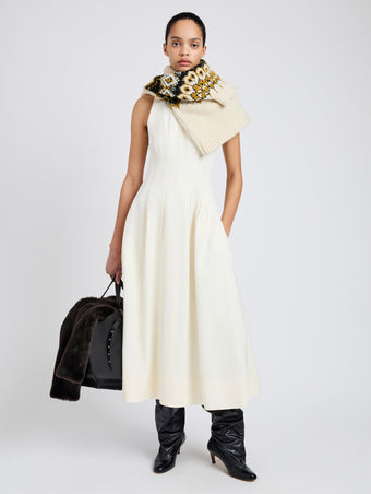 Proenza Schouler Front full length image of model wearing Bronwyn Dress in Merino Wool Twill in Bone