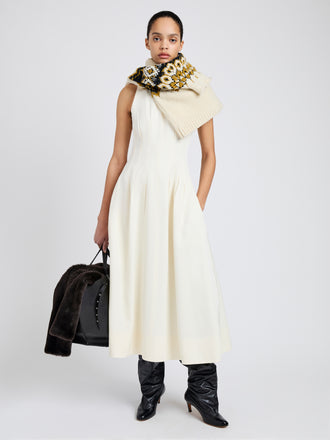 Proenza Schouler Front full length image of model wearing Bronwyn Dress in Merino Wool Twill in Bone