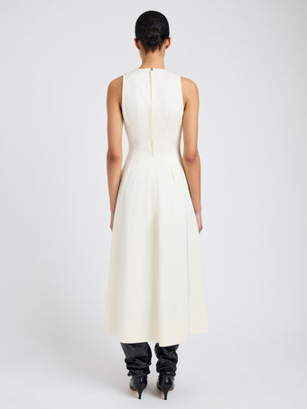 Proenza Schouler Back full length image of model wearing Bronwyn Dress in Merino Wool Twill in Bone