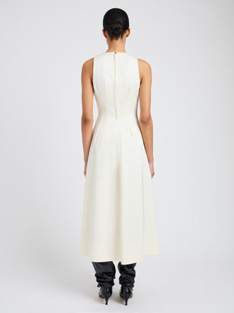Proenza Schouler Back full length image of model wearing Bronwyn Dress in Merino Wool Twill in Bone