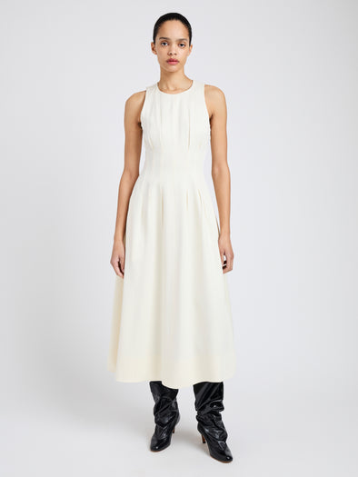 Proenza Schouler Front full length image of model wearing Bronwyn Dress in Merino Wool Twill in Bone