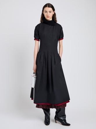 Proenza Schouler Front full length image of model wearing Ainsley Dress in Tech Cotton in Black