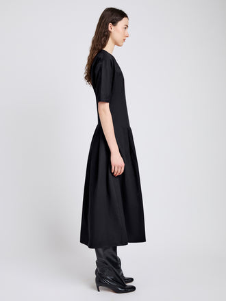 Proenza Schouler Side full length image of model wearing Ainsley Dress in Tech Cotton in Black