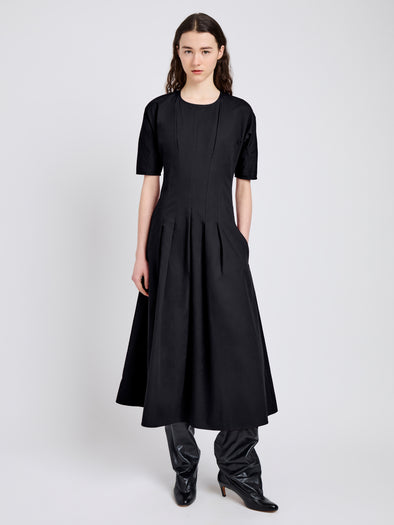 Proenza Schouler Front full length image of model wearing Ainsley Dress in Tech Cotton in Black