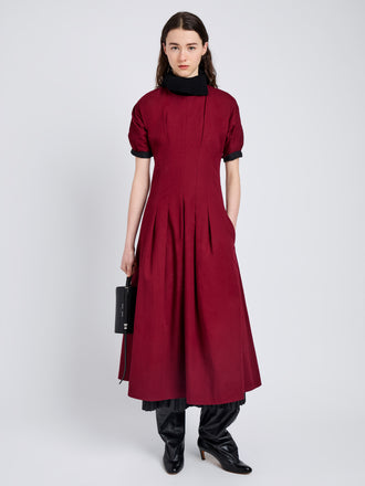 Proenza Schouler Front full length image of model wearing Ainsley Dress in Tech Cotton in Claret